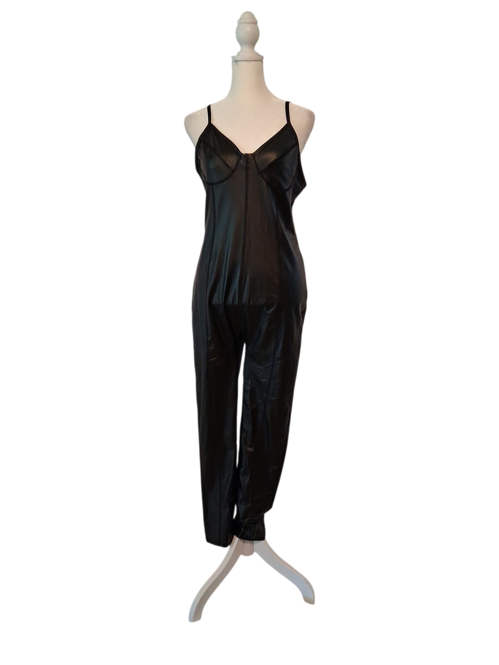 Bozzolo Black Faux Leather V-Neck Jumpsuit